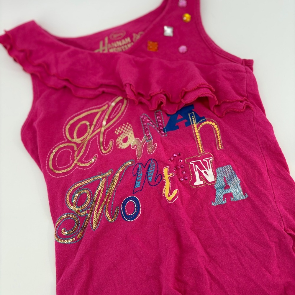 Disney Hannah Montana Girls Size M 8/10 Pink Ruffle Sequin Tank Top
